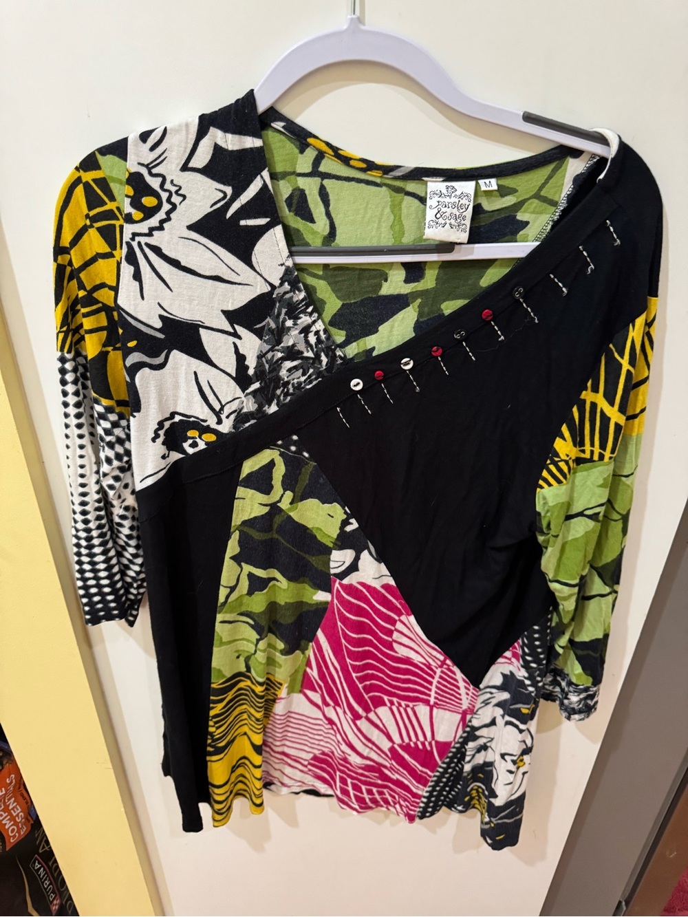 Parsley & Sage Green Camo and Black Embellished Top